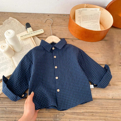 MILANCEL Boys Clothes Plaid Girls Shirts Turn Down Collar Brief Blouse Singlebreast Shirts