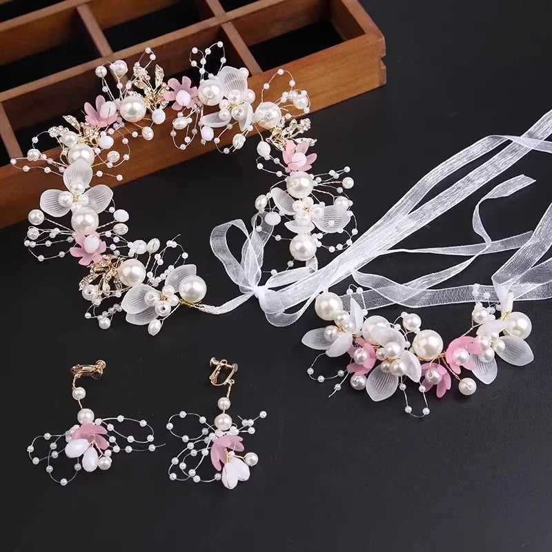 Children's Day Pearl Hairband Girl Performance Sweet Accessories Korean Version Super Immortal New Ribbon Flower Gift