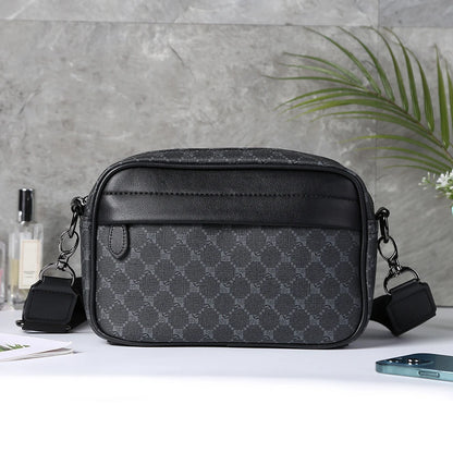 Casual Business Shoulder Bag for Men PU Leather Messenger Bag Wide Strap Crossbody Bags Square Plaid Designer Male Sling Bags