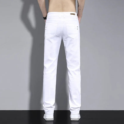 2024 New Men's Pure White Slim Casual Pants Brand Clothing Stretch Straight Gentleman's Suit Long Trousers Classic Style Male