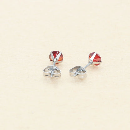 Pomegranate Red Zircon Stud Earrings Stainless Steel IP Planting 5mm Round