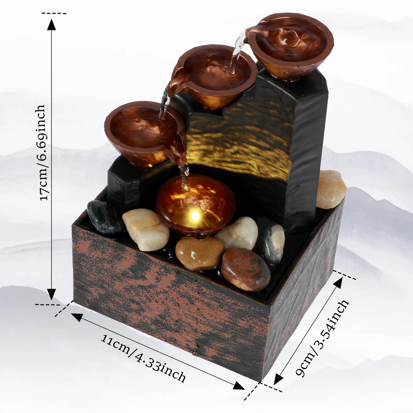 Tabletop Fountain Water Circulating LED Ring Lights Decor Flowing Water Ornaments Meditation Lucky Fortune Craft for Home Office