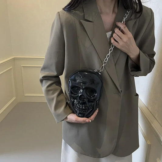 Rose Red Cute Cartoon Shoulder Bag Halloween Funny Ghost Skull Bag Pu Leather Zipper Handbag Purse Small Crossbody Phone Bags