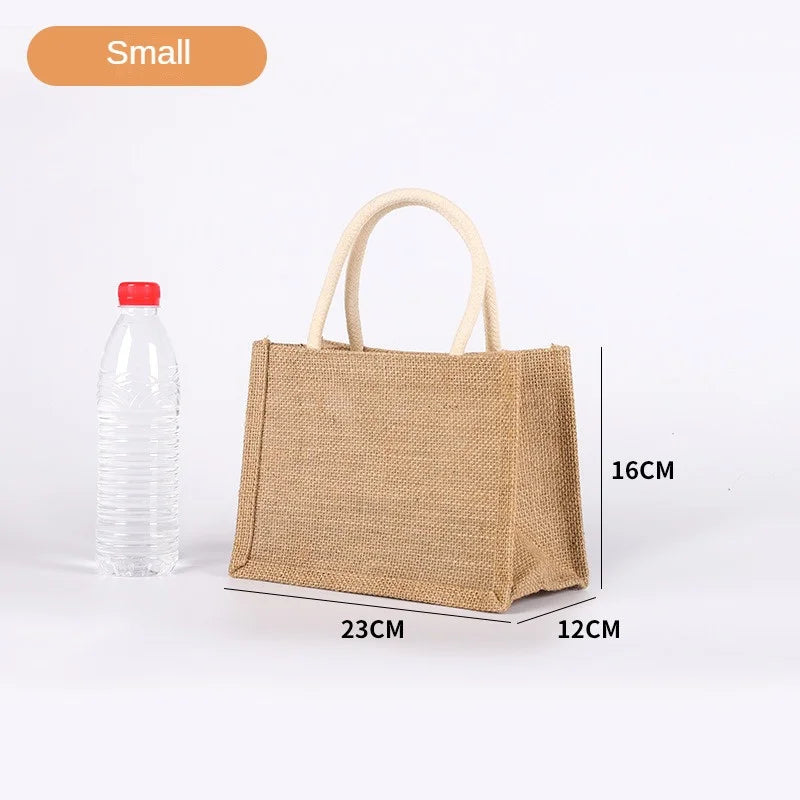 Black Burlap Tote Bag With Handle Linen Eco-Friendly Handbags Large Capacity Portable Commuter Packages Versatile Shopping Bags