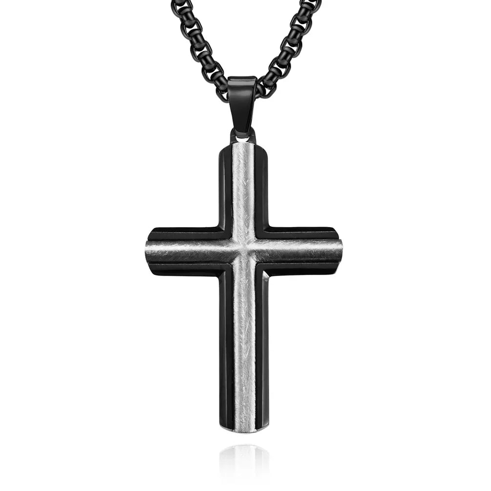 2023 New Stainless Steel Cross Pendant Necklace for Men Boyfriend Charm Link Chain Male Punk Hip-hop Jewelry Dropshipping