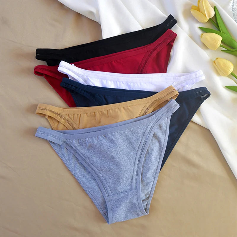 2Pcs/set Women Cotton Panties Female Mesh Underwear Solid Color Bikini Briefs Underpants Ladies Cotton Panty Girls Lingerie