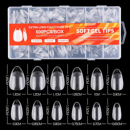 600pcs Soft Gel Nail Tips, Half Matte Clear Acrylic Nail Tips Pre-shaped False Nail Tips For Nail Extension Manicure Tools