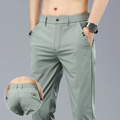 2024 Summer Thin Men's Slim Fit Casual Pants Korean Style Soft Breathable Elastic Business Fashion Casual Long Pants Male