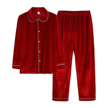 High Quality Red Velvet Matching Set Children's Clothing Women Men Boys Girls Pajamas Set New Year Costume Warm Thicken Pijamas