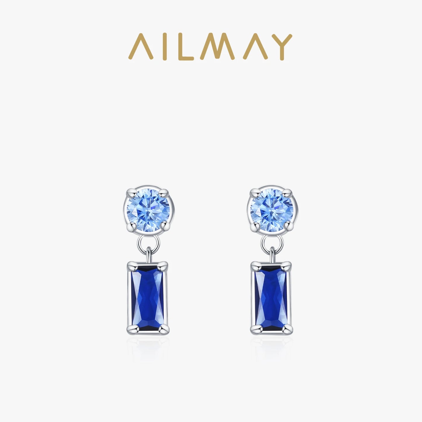 Ailmay 925 Sterling Silver Blue Zircon Geometric Design Earrings For Women Girl Wedding Jewelry