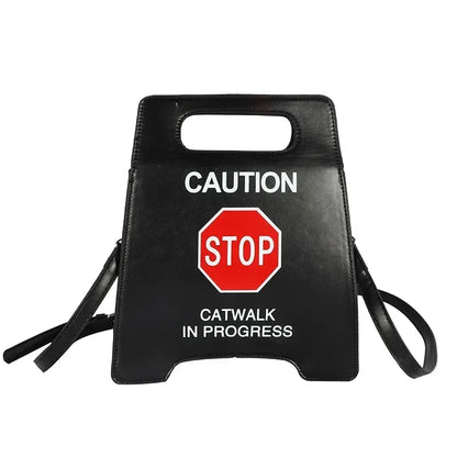 Novelty Stop Sign Purse Tote Pu Leather Handbags Women Fashion Caution Catwalk in Progress Crossbody Bag Messenger Purses