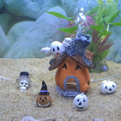 Resin Fish Tank Ornaments Aquarium Pumpkin Decoration Halloween Series White Skull Pumpkin House for Home Decor Holiday