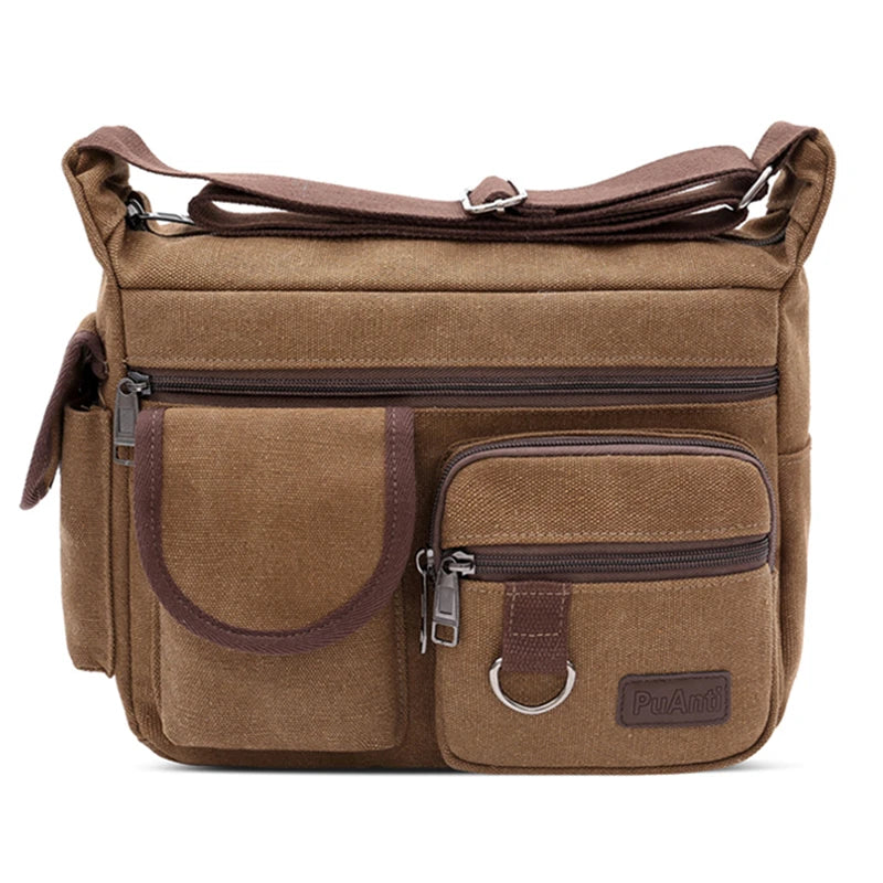 Men Canvas Messenger Bag Vintage Water Resistant Waxed Crossbody Bags Briefcase Padded Shoulder Bag For Male Handbag New