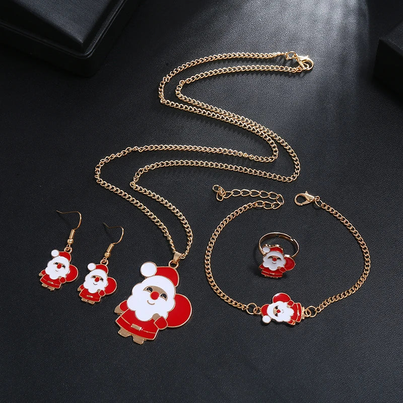 5Pcs/Set Christmas Lady Jewelry Set Santa Elk Moon Bells Earrings Necklace Bracelet Decorative Christmas Ornaments Girls Gifts