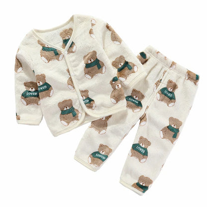 2Pcs Set Newborn Baby Clothing Flannle Girls Set Spring Autumn Suit for Babies Soft Toddler Jacket Fashion Infant Clothes 0-24 M