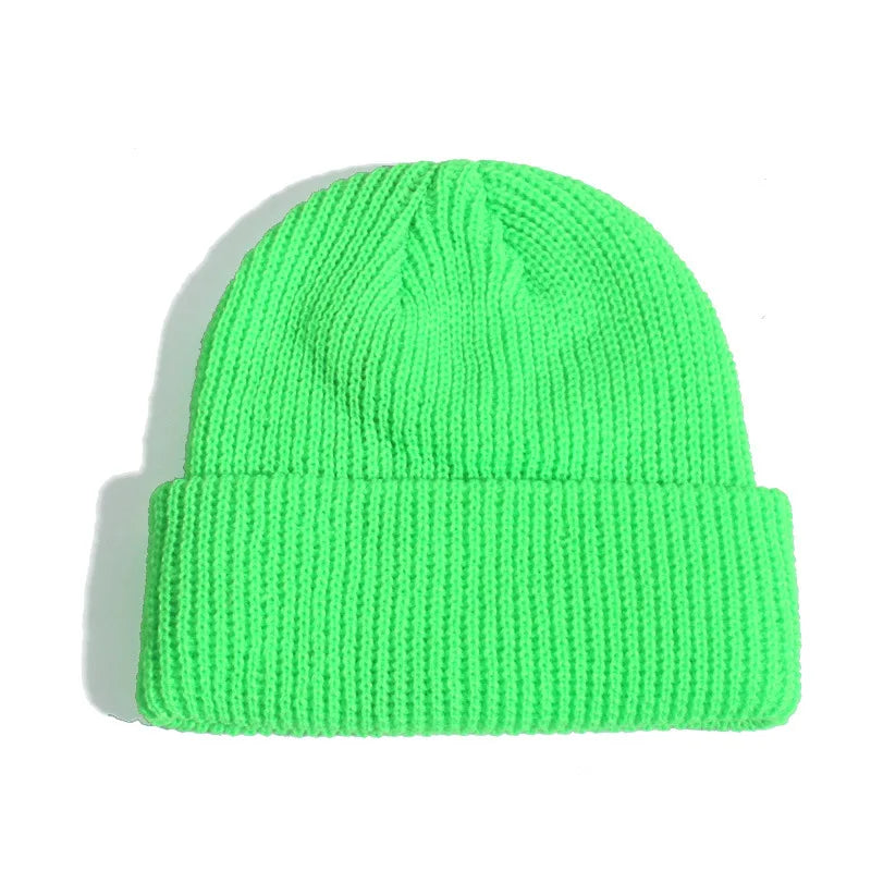 Winter Hats for Unisex New Beanies Knitted Solid Fluorescent  Caps Warmer Casual Beanies Trendy Hat  All-match Multicolor Candy