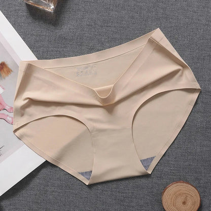 5Pcs Plus Size Panties Women's Underwear Seamless Ice Silk Cooling Fabric Simple Briefs Girls Sexy Lingeries Female Solid Color