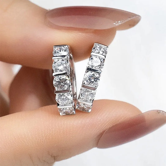 Simple Moissanite Diamond Hoop Earring 100% Real 925 Sterling Silver Party Wedding Earrings for Women Engagement Jewelry Gift