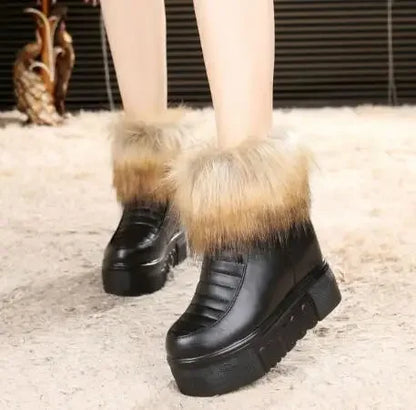 Fashion Womens Height Increasing Ankle Boots Platform Warm Winter Shoes Wedge Hidden High Heel Black Side Zipper Riding Boots