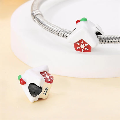 925 Sterling Silver Winter Christmas Cottage Sleigh Charm Beads Fit Bracelet Original Women Jewelry DIY Jewelry Making