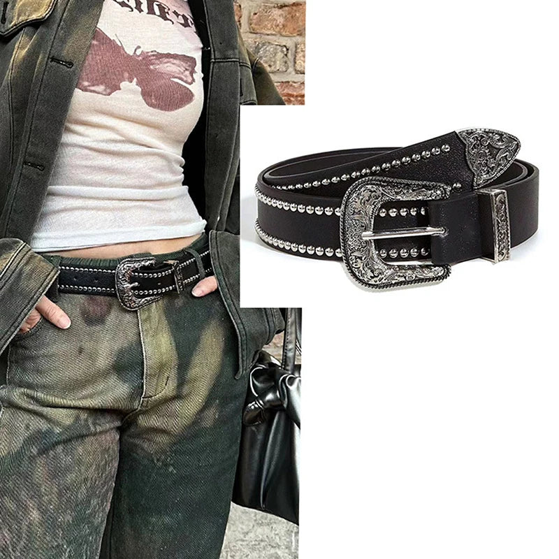 Rivet Hollow Bullet Decoration Belt Fashion Ladies Leather Studded Gift Man's Goth Rock Wild Adjustable Women Punk Black Belt