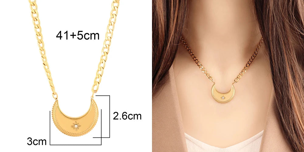 316L Stainless Steel Necklace Heart Pendant Necklace for Women 18K Gold Plated Trendy Moon Charm Necklace Waterproof Jewelry