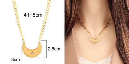 316L Stainless Steel Necklace Heart Pendant Necklace for Women 18K Gold Plated Trendy Moon Charm Necklace Waterproof Jewelry