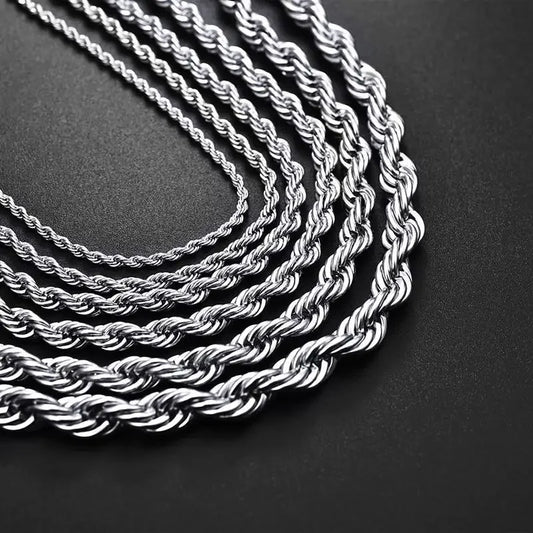 925 Sterling Silver 2/3/4MM 16-24 Inches Rope Chain Necklace For Men Women Fashion Punk Wedding Party Gifts Jewelry