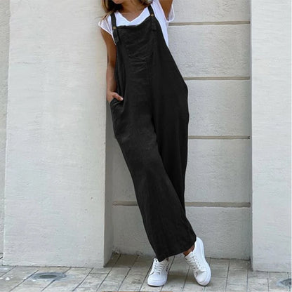 Women Strapless Backless Pocket Wide Leg Overalls Summer Female Solid Loose Oversized S-5XL Trousers JYFS-JY1850