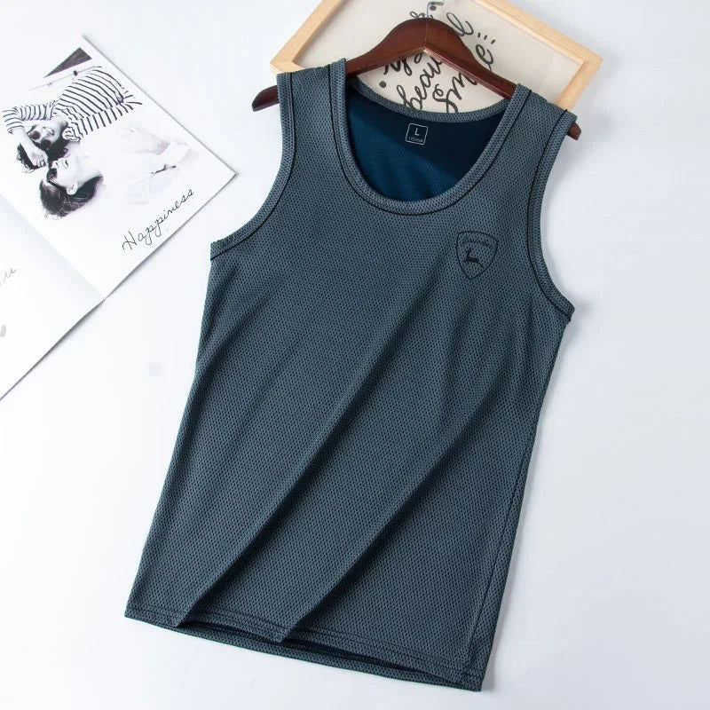 Men's Breathable Mesh Vest Male Quick-drying O- Neck Hollow sleeveless shirt Vest Fitness Slim gym clothing Men's tank tops