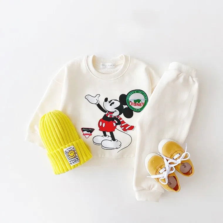 Casual Fashion Sweatshirt +Pants 2pcs Child Long Sleeve Tracksuits Boys Baby Cute Tops Set New Print Hoodies Solid Color Pants