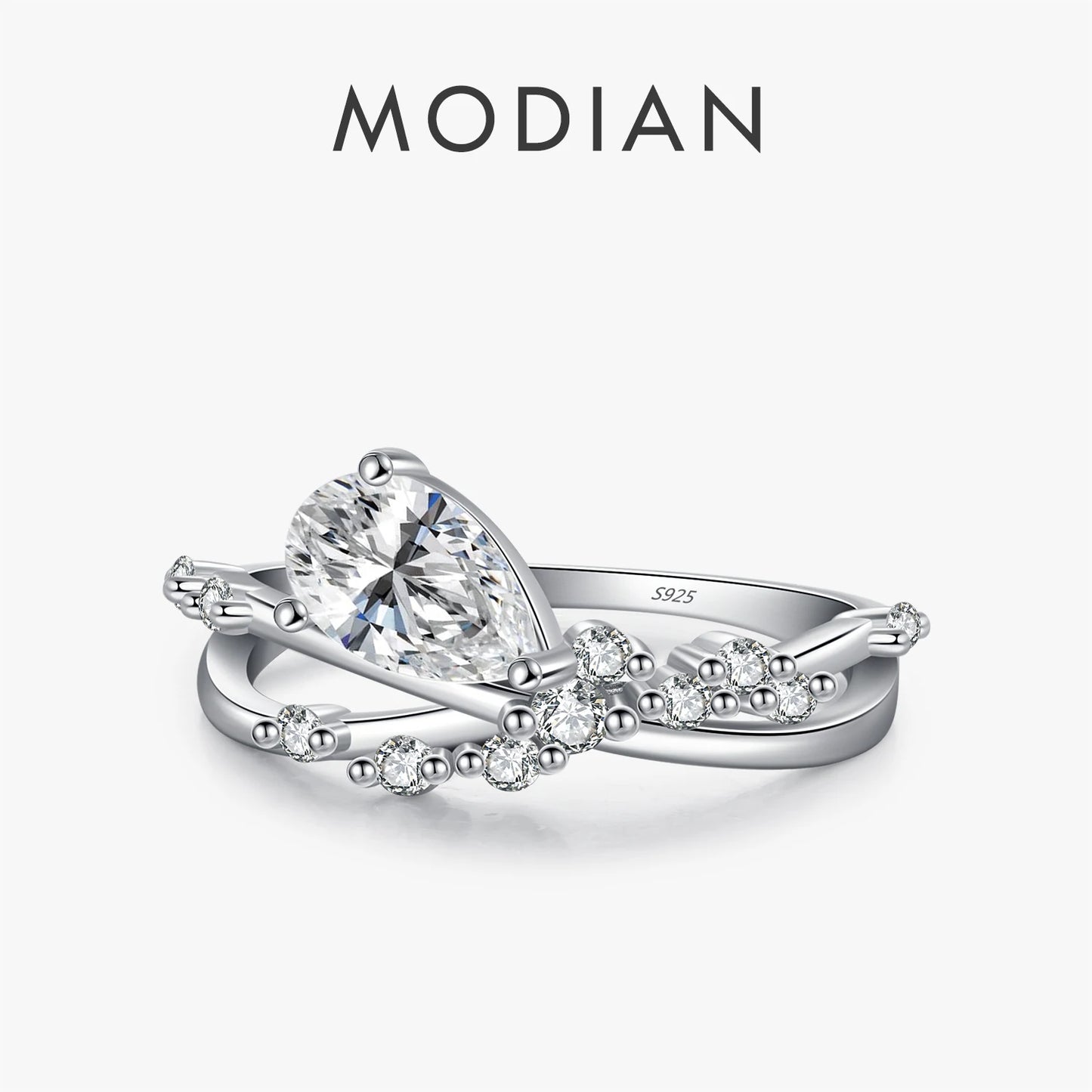 MODIAN Entangled Lines Design Rings 925 Sterling Silver Sparkling Water Drop Clear CZ Finger Rings For Women Fine Jewelry