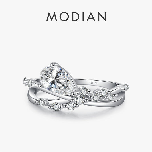 MODIAN Entangled Lines Design Rings 925 Sterling Silver Sparkling Water Drop Clear CZ Finger Rings For Women Fine Jewelry