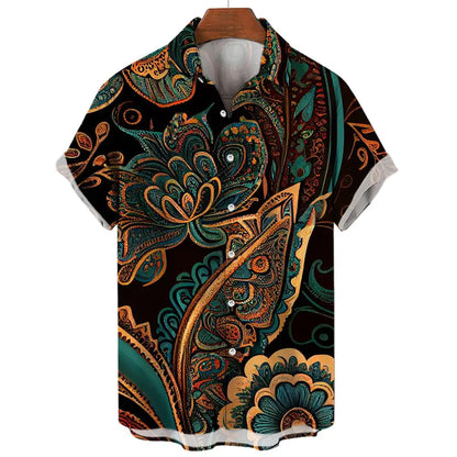 Vintage Men's Shirts 3D Print Ethnic Graphics Fashion Button Short Sleeve Lapel Streetwear Hawaiian Blouse shirts for men Summer