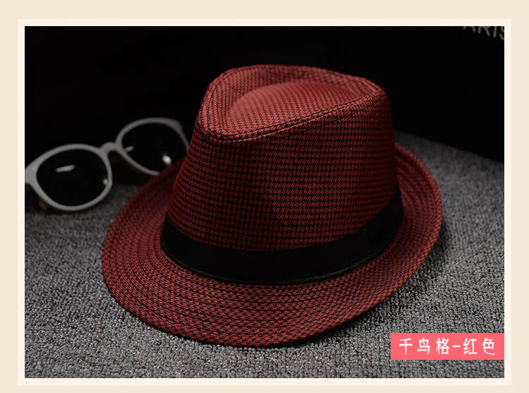 Summer Fedora Hat for Men Fashionable Elegant Vintage Black Women White Red Brim 1920s Panama Top Jazz Beach Unisex Classic Cap