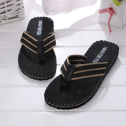 Flip-Flops For Men Summer Anti-Skid Breathable Home Outdoor Comfortable Slippers Daily Casual Regular Canvas Strap Flip-Flops