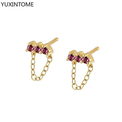 925 Silver Ear Needle Rose Red Hoop Earrings For Women Exquisite Water Drop/Flower/Heart Crystal Piercing Huggie Earring Jewelry