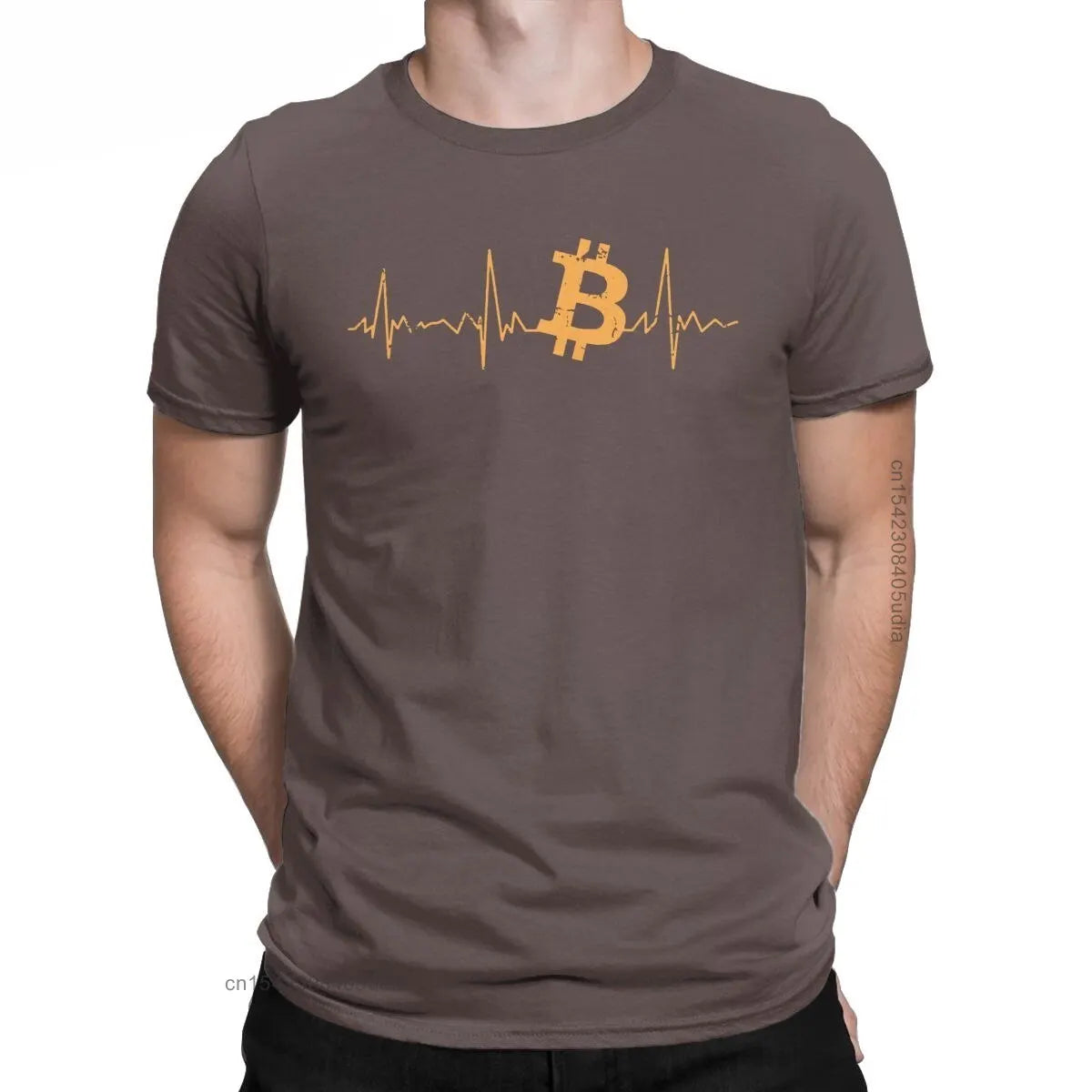 Men's Bitcoin Heartbeat Graphic T Shirts Cryptocurrency Pure Cotton Tops Awesome Crew Neck Tee Shirt for Men Camisas T-Shirts