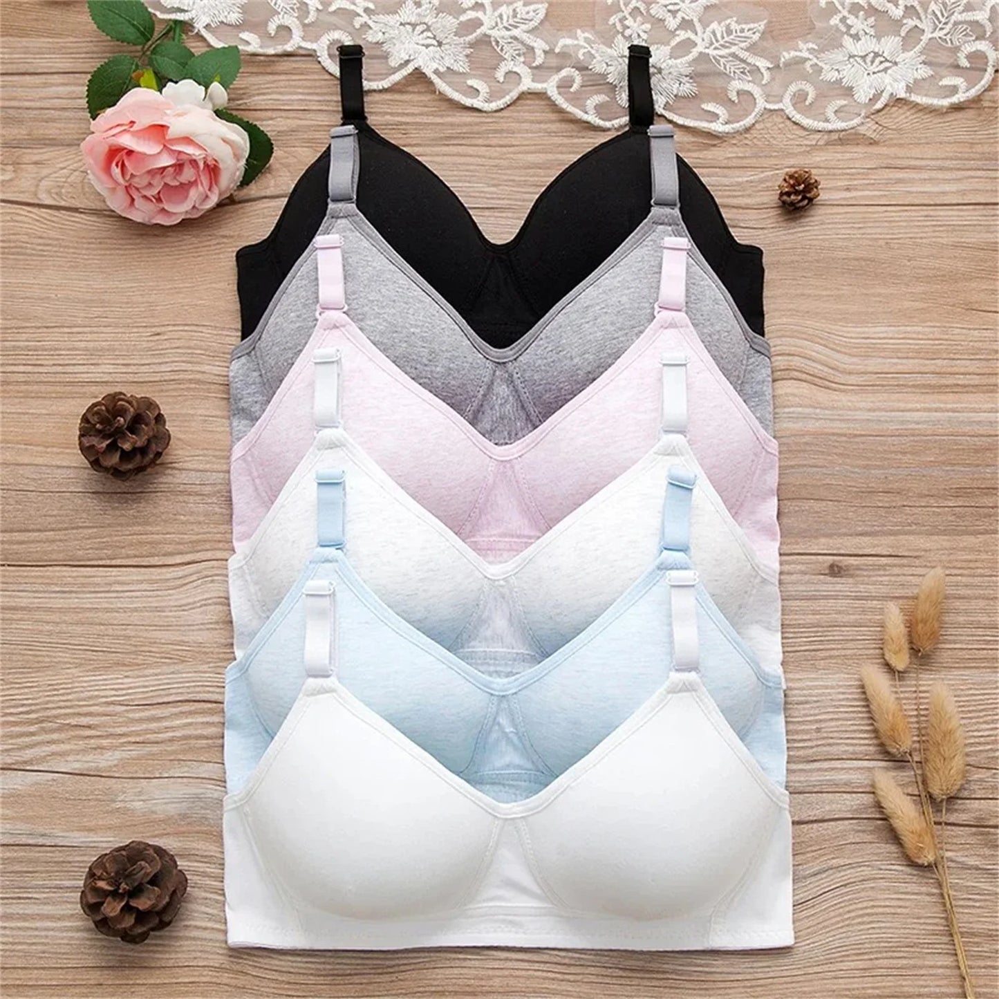 2pcs Bars Women Bra girl bars Wireless Underwear Cotton Lining Cotton Fabric Breathable Black young Sports Fitness Yoga Casual