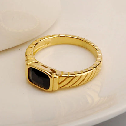 New Minimalist Square Geometric Ring Stainless Steel Black Zircon Rings For Women Engagement Wedding Jewlery