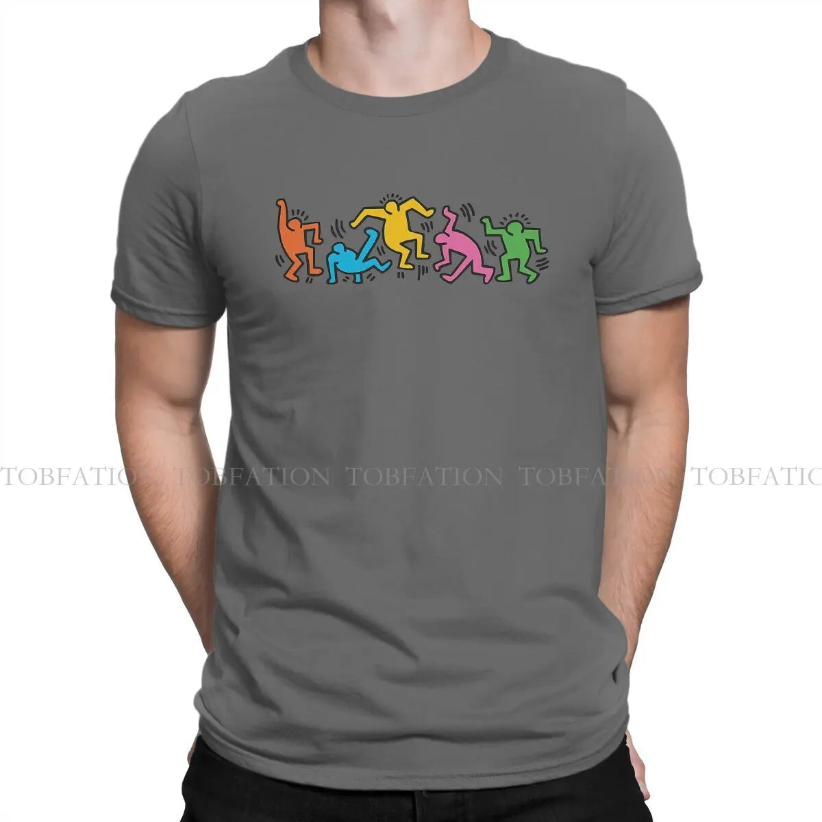 Haring Geometric Graffiti Dance Together Tshirt Homme Men's Tees Blusas Cotton T Shirt For Men