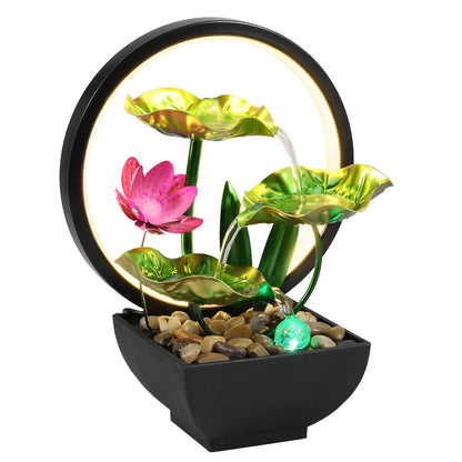 Tabletop Fountain Water Circulating LED Ring Lights Decor Flowing Water Ornaments Meditation Lucky Fortune Craft for Home Office