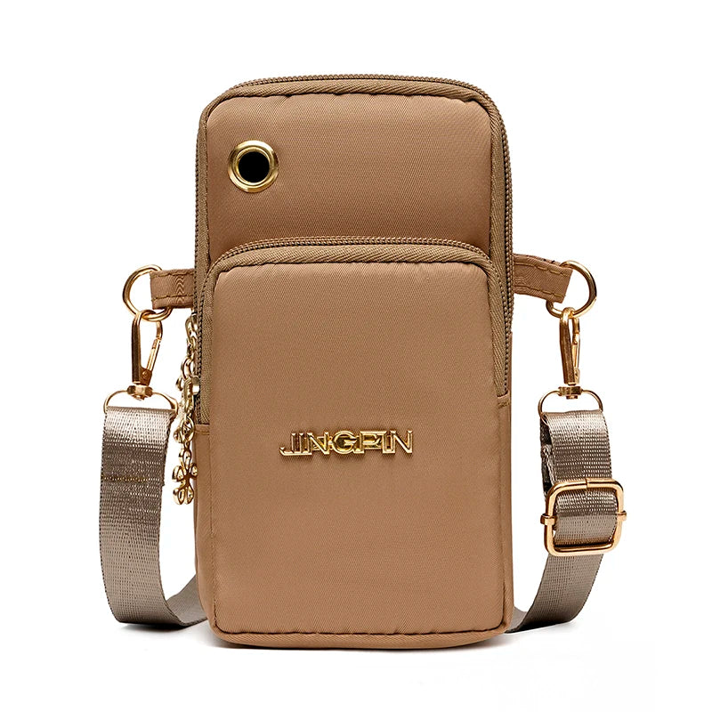 New Arrival Crossbody Phone Purse Bags For Women Solid Color Waterproof Nylon Small Shoulder Bag Multi-Zipper Handbag Clutch