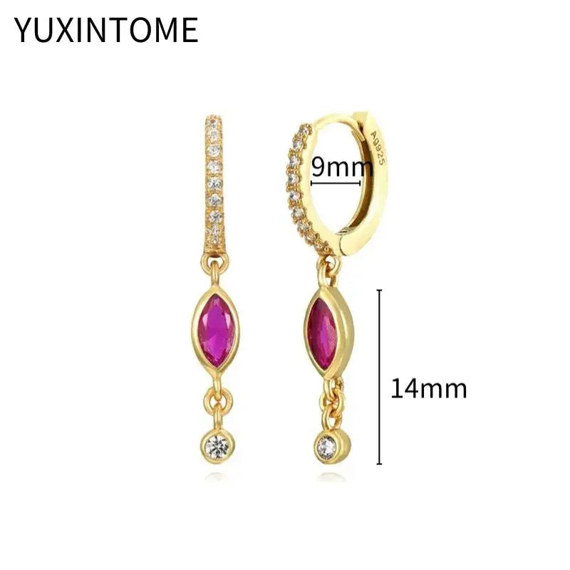 925 Silver Ear Needle Rose Red Hoop Earrings For Women Exquisite Water Drop/Flower/Heart Crystal Piercing Huggie Earring Jewelry