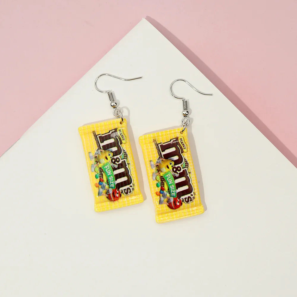 Ovxxons 1 Pair Japan and South Korea Funny Creative Simulation Food Play M Candy Chocolate Bean Earrings Jewelry