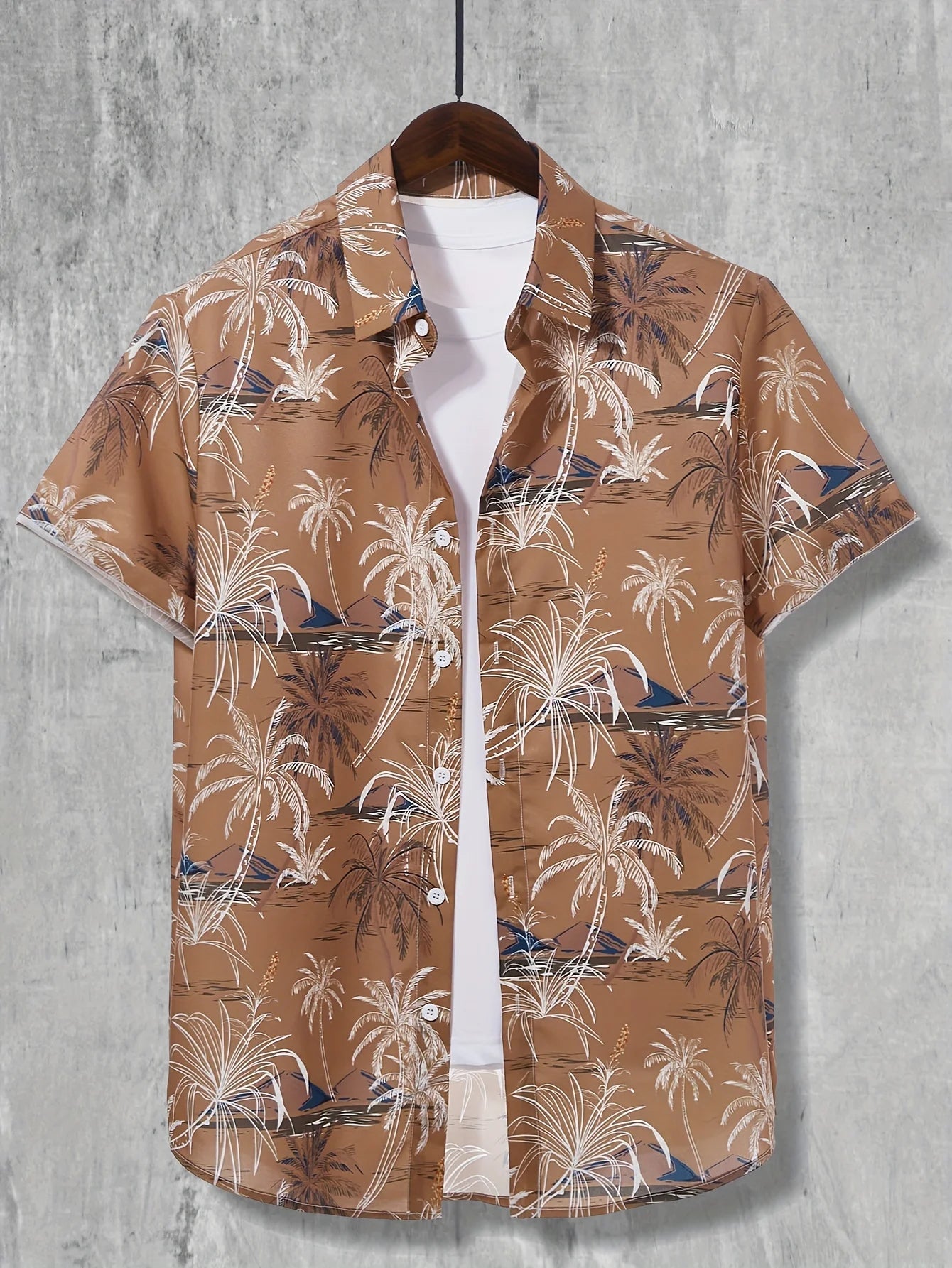 Coconut Palm Print Hawaiian Shirt, Men's Casual Button Up Short Sleeve Shirt For Summer Beach Vacation Resort oversized clothing