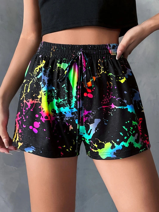 Printed Knitted Elastic Waist Shorts