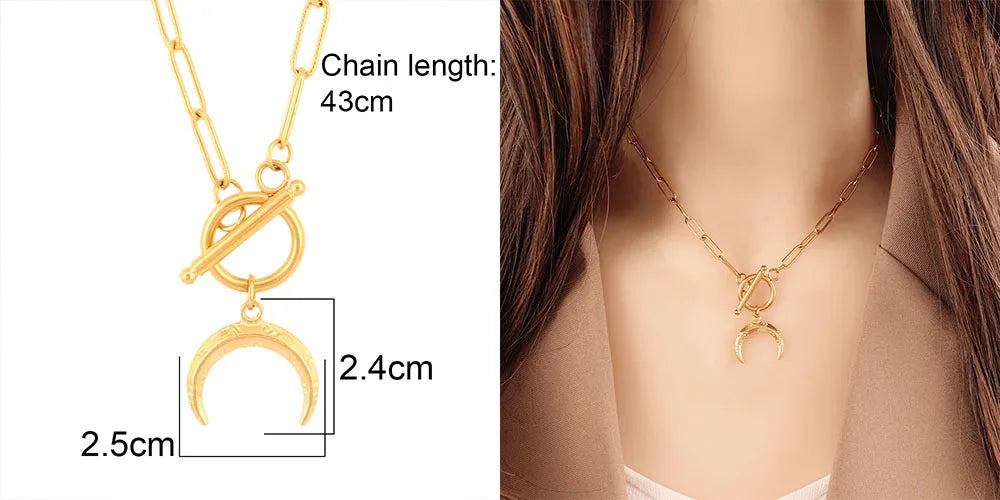 316L Stainless Steel Necklace Heart Pendant Necklace for Women 18K Gold Plated Trendy Moon Charm Necklace Waterproof Jewelry