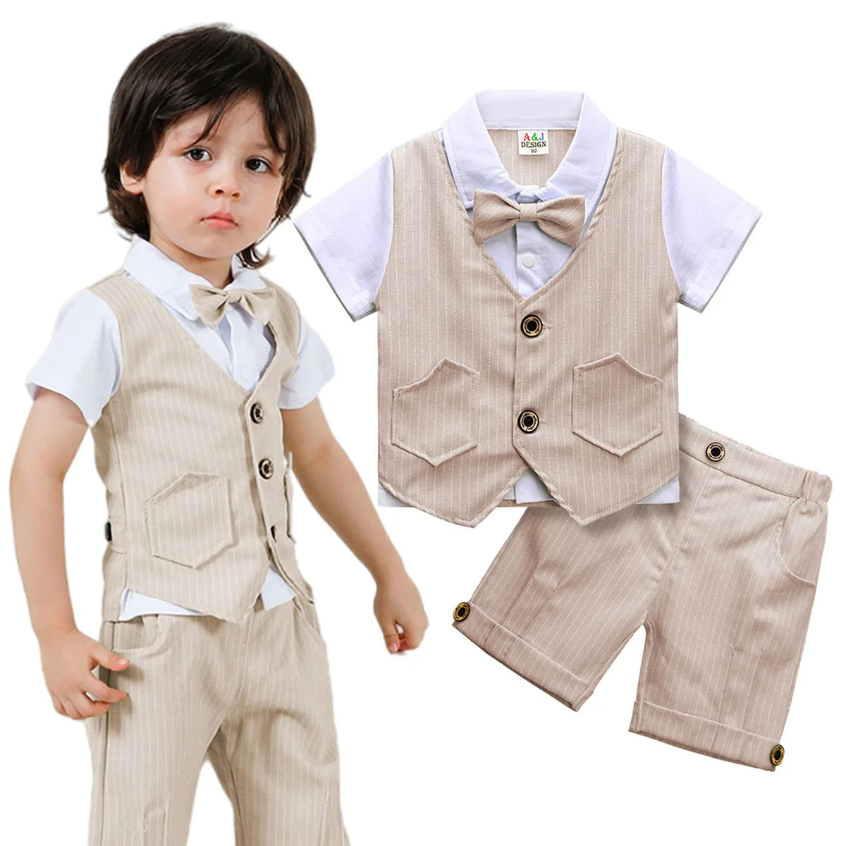 Baby Boys Clothing Set Infant Gentleman Outfit Top + Shorts Baptism Wedding Birthday Gift Costume 2PCS Kids Summer Clothes Suit