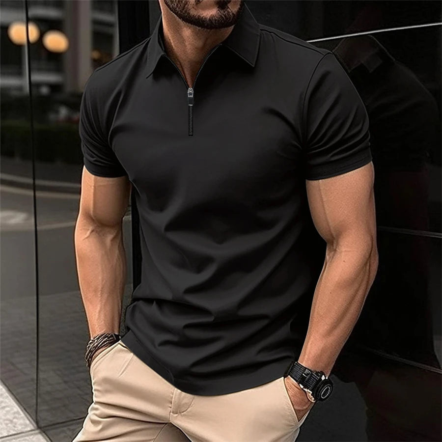 Summer Men's Solid Color Polo Shirt Short Sleeve Lapel Button Tshirts for Men Casual Streetwear Lightweight Jogging Tops